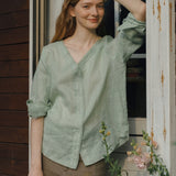 100% Linen V-neck Button Down Blouse