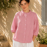 100% Linen Mandarin Frill Neck Balloon 3/4 Sleeve Blouse