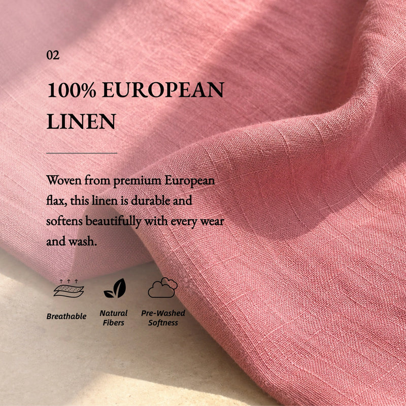 100% Linen Collared Rolled Sleeve Chest Pocket Blouse