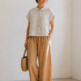100% Linen Stripe Double Chest Pocket Short Sleeve Shirt