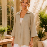 100% Linen Elegant Lapel 7/8 Sleeve Blouse