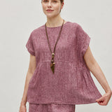 100% Linen Round Neck Cap Sleeve Relaxed Blouse