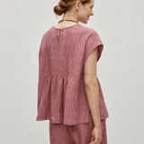 100% Linen Round Neck Cap Sleeve Relaxed Blouse