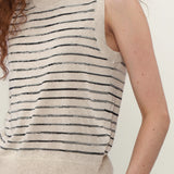 100% Linen Stripe Knit Tank Top