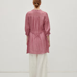 100% Linen Ruffle Trim Half Sleeve Tunic Shirt