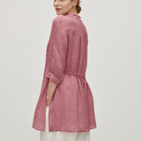 100% Linen Ruffle Trim Half Sleeve Tunic Shirt