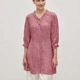 100% Linen Ruffle Trim Half Sleeve Tunic Shirt