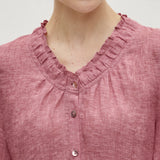 100% Linen Ruffle Trim Half Sleeve Tunic Shirt