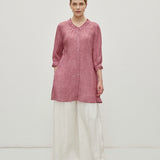 100% Linen Ruffle Trim Half Sleeve Tunic Shirt