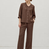 100% Linen Ruffle Trim Half Sleeve Shirt