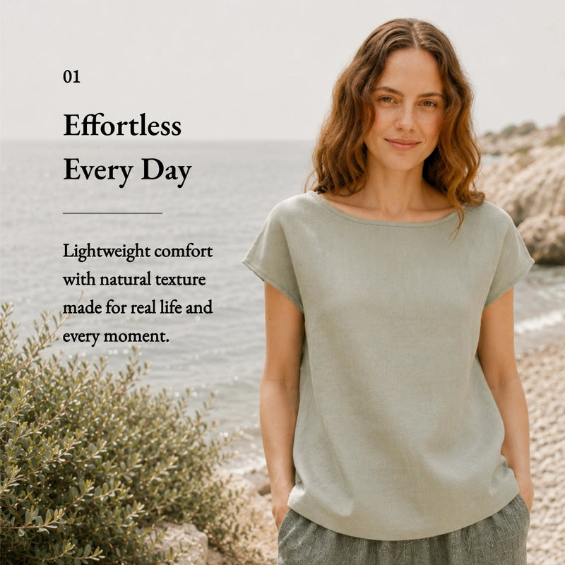 100% Linen Cap Sleeve Pullover Top