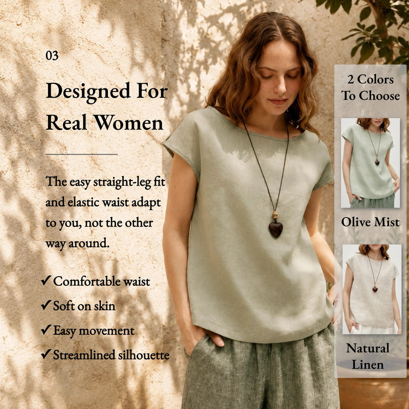 100% Linen Cap Sleeve Pullover Top