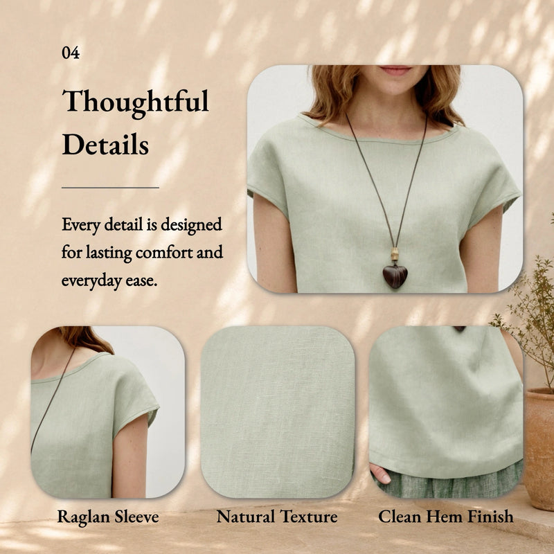100% Linen Cap Sleeve Pullover Top