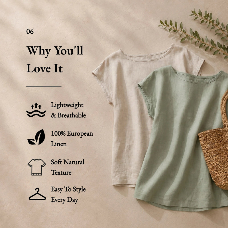 100% Linen Cap Sleeve Pullover Top