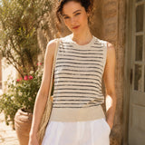 100% Linen Stripe Knit Tank Top