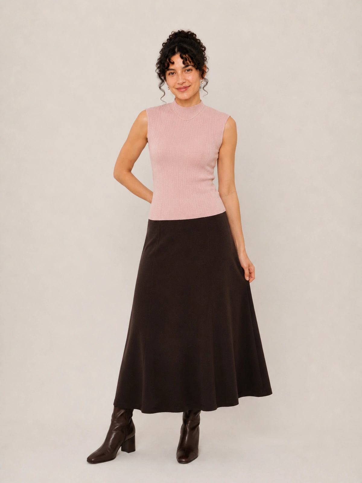Wool Mock-Neck Ribbed Knit Tank