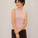 Wool Mock-Neck Ribbed Knit Tank