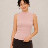 Wool Mock-Neck Ribbed Knit Tank