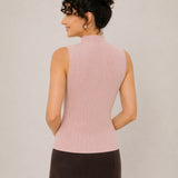 Wool Mock-Neck Ribbed Knit Tank