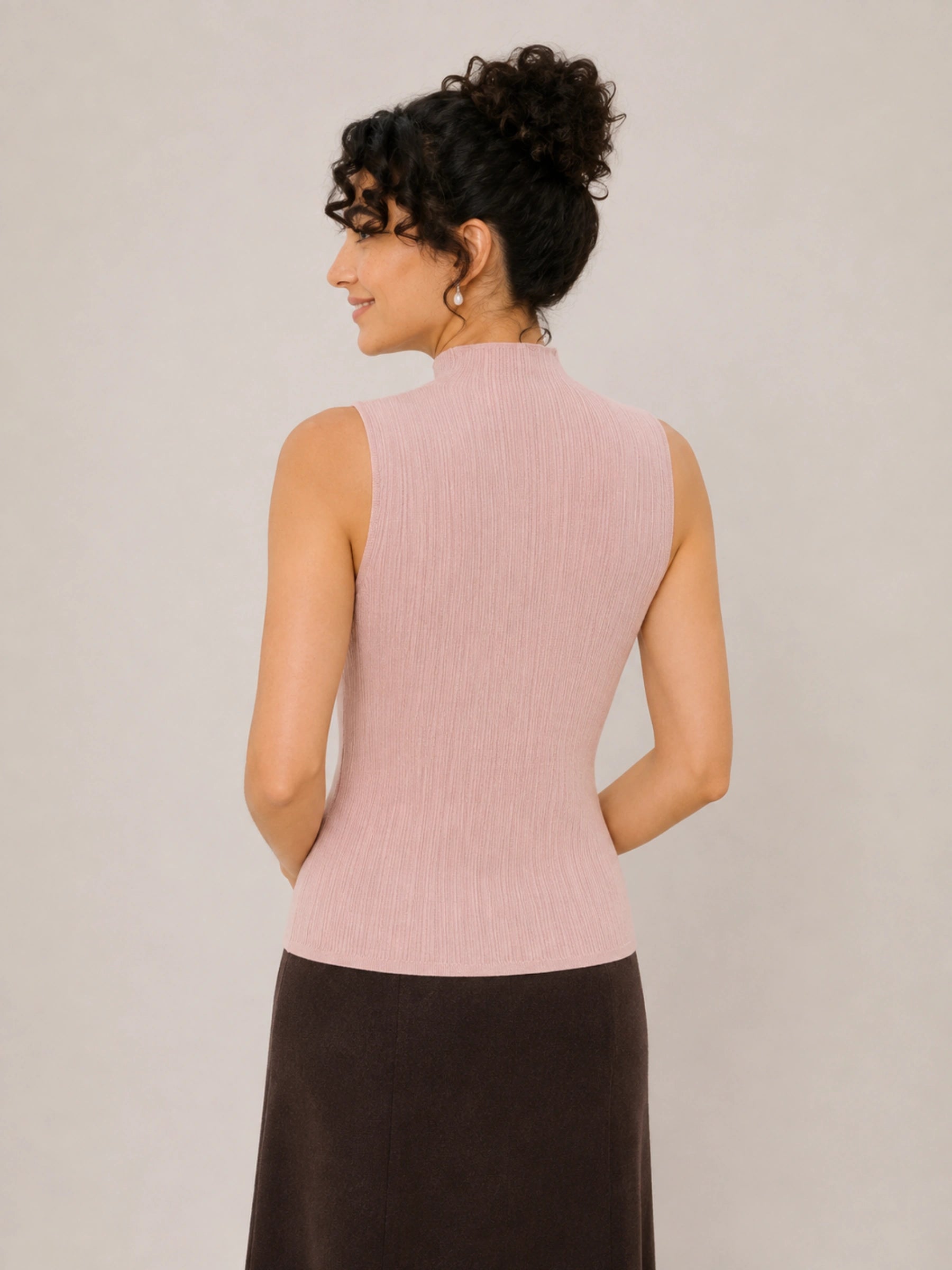 Wool Mock-Neck Ribbed Knit Tank