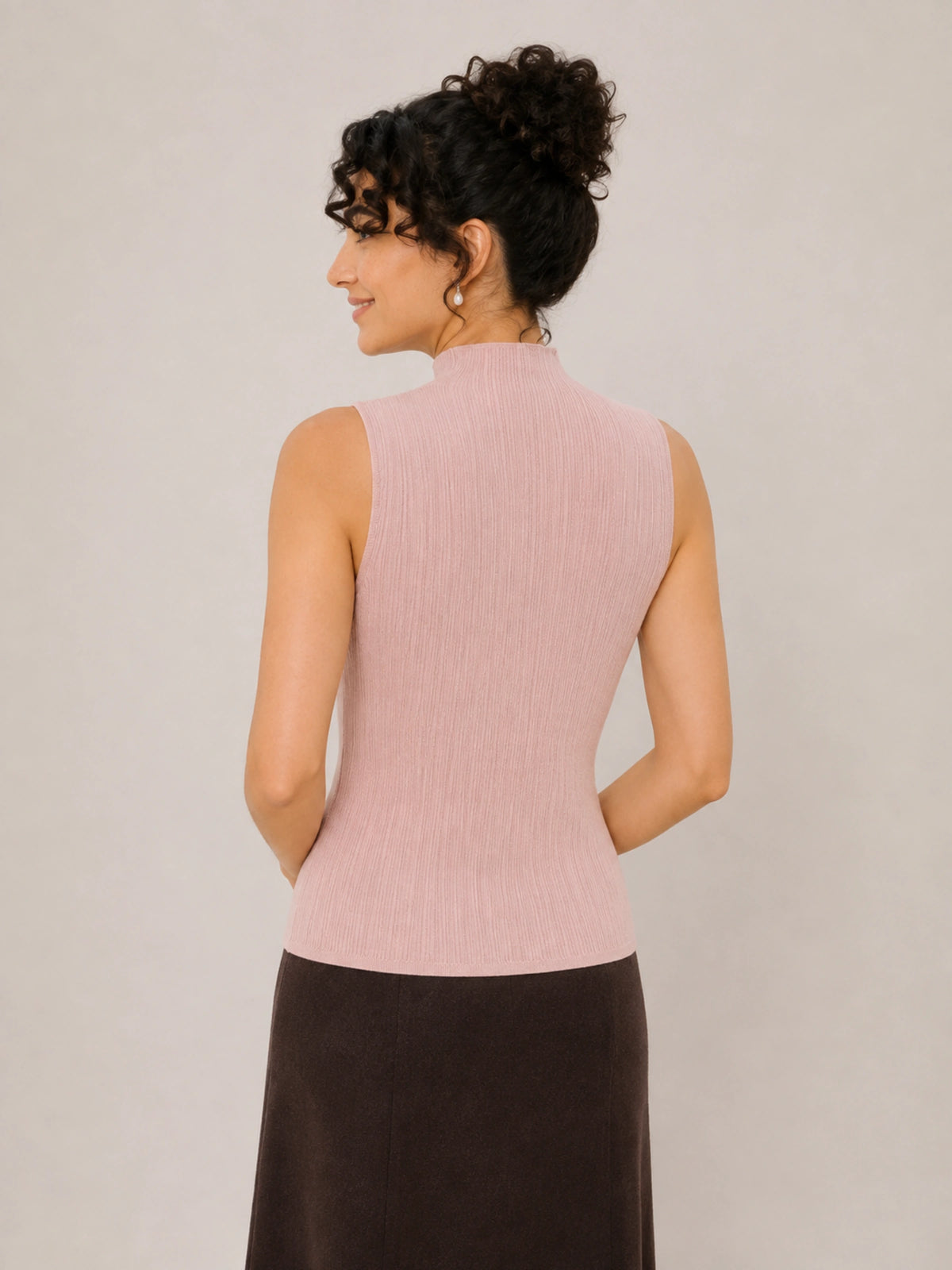 Wool Mock-Neck Ribbed Knit Tank