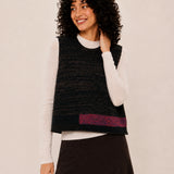 Wool Scoop-Neck Marled Knit Sweater Vest with Pocket