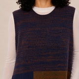 Wool Scoop-Neck Marled Knit Sweater Vest with Pocket