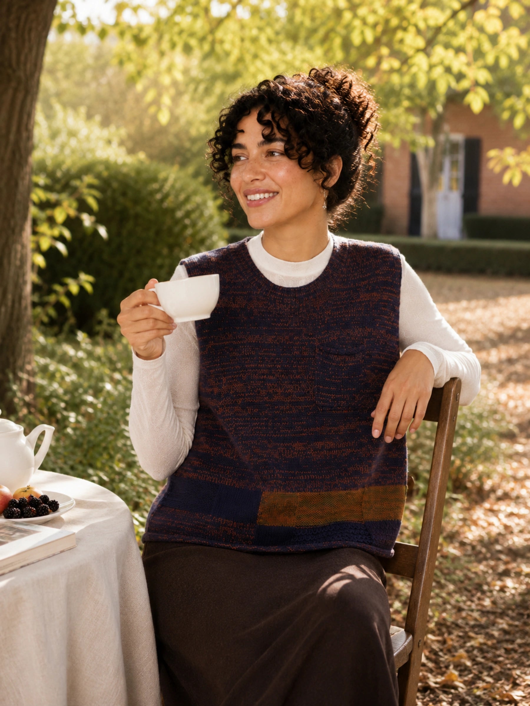 Wool Scoop-Neck Marled Knit Sweater Vest with Pocket