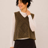 Wool V-Neck Textured Knit Sweater Vest