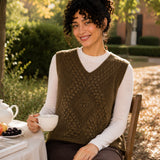 Wool V-Neck Textured Knit Sweater Vest