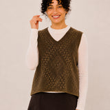 Wool V-Neck Textured Knit Sweater Vest