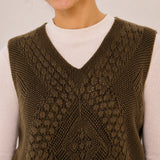 Wool V-Neck Textured Knit Sweater Vest