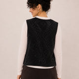 Wool V-Neck Textured Knit Sweater Vest