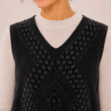 Wool V-Neck Textured Knit Sweater Vest