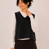 Wool V-Neck Textured Knit Sweater Vest
