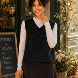 Wool V-Neck Textured Knit Sweater Vest