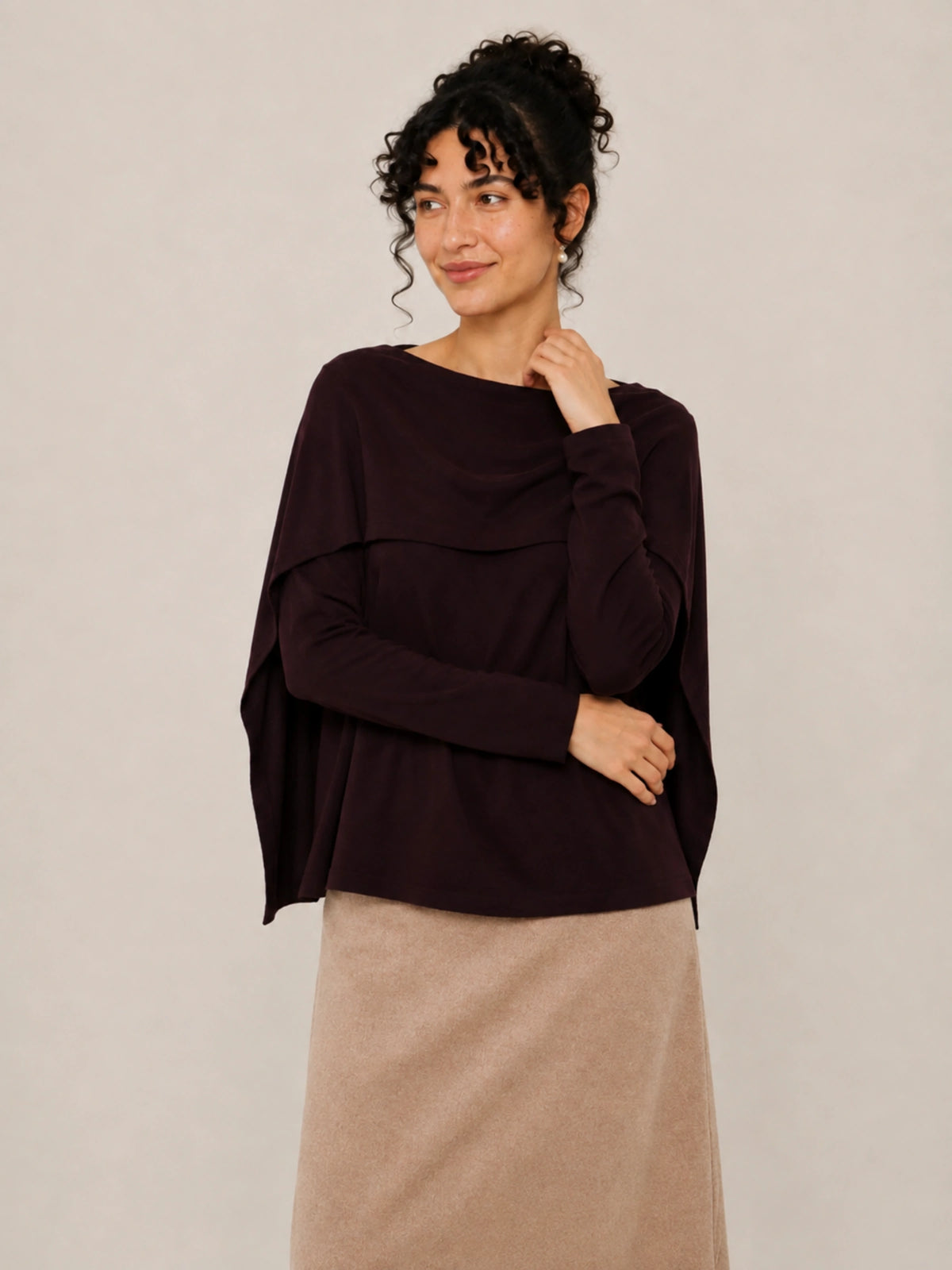 Wool Double-Layer Neck Ruffle Hem Loose Top