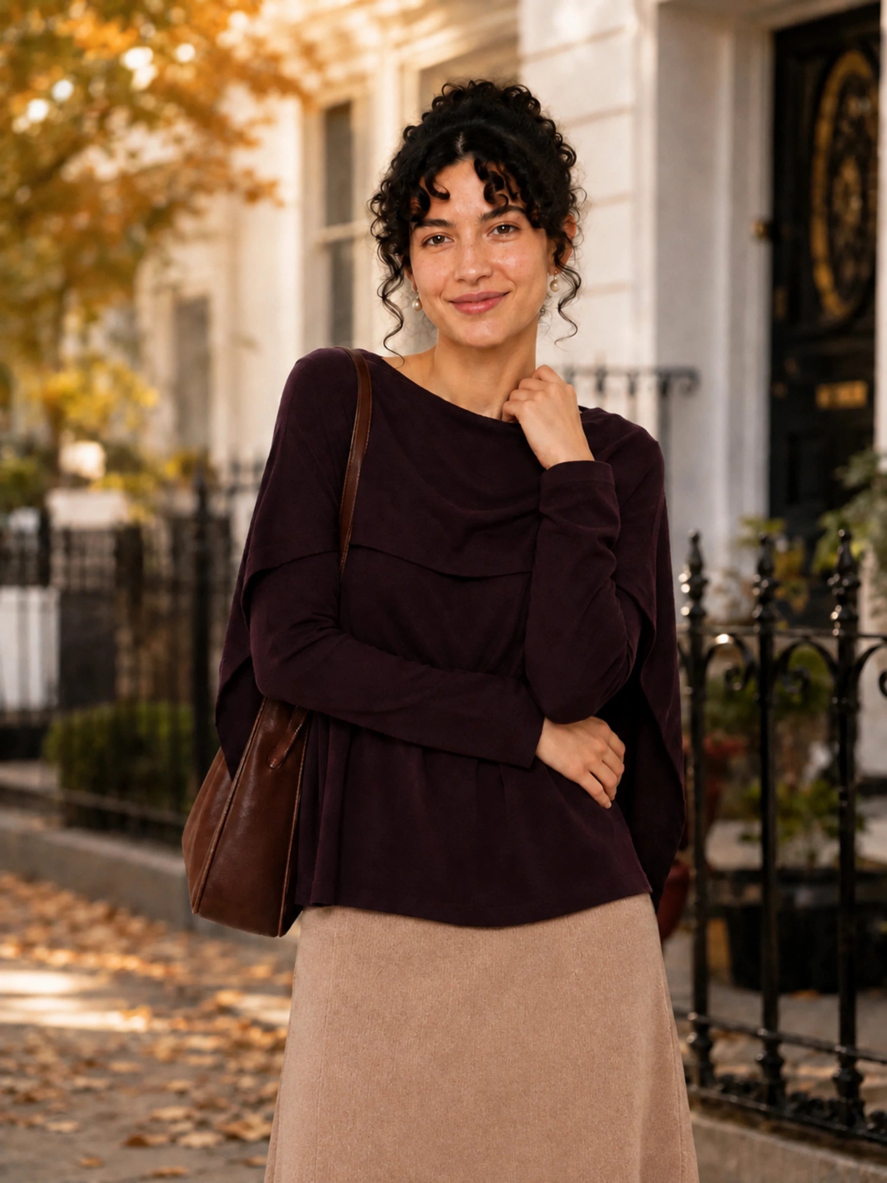 Wool Double-Layer Neck Ruffle Hem Loose Top