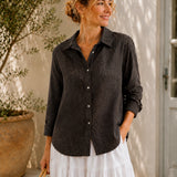 Yarn-Dyed Striped Linen Collared Shirt