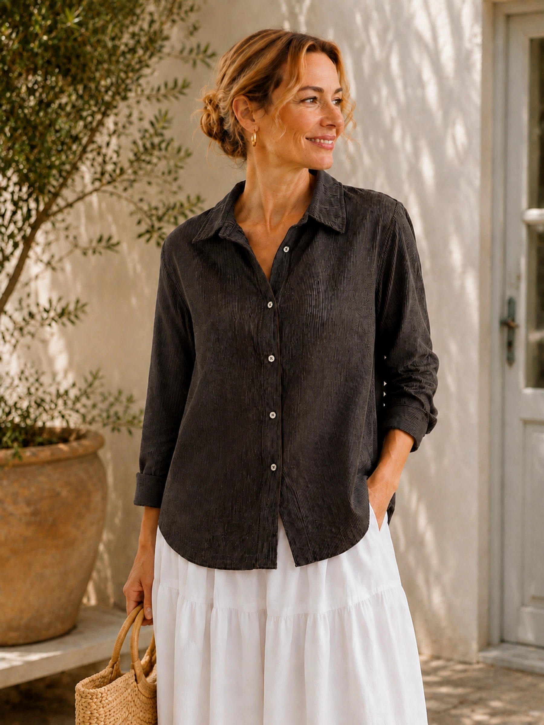Yarn-Dyed Striped Linen Collared Shirt