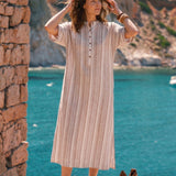 Linen Cotton Stripe Batwing Sleeve Oversized Maxi Dress