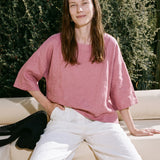 100% Linen Round Neck Half Sleeve Curved Hem Relaxed Blouse